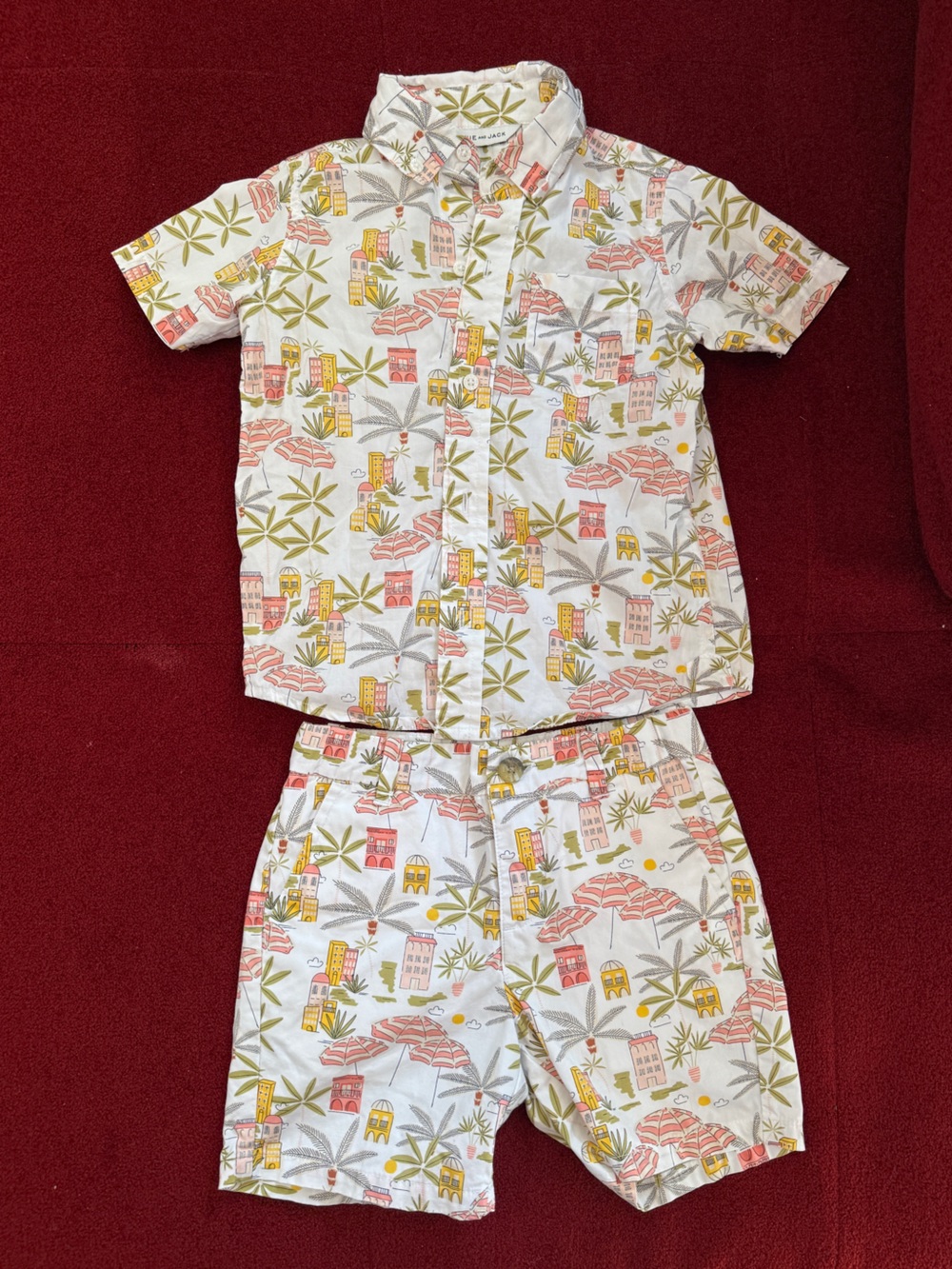 Janie and Jack White  Beach Travel Print Set with Yellow & Coral Accents Boys 3T